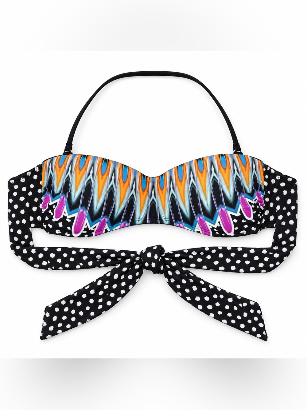 Women’s Bar III Black and Orange Patterned Bikini Top, size small, nwt